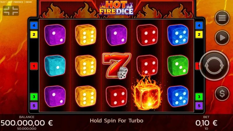 Hot Fire Dice - ekran igre s gorućim sedmicama